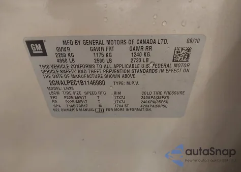 2011 Chevrolet Equinox 2Lt from USA, damaged, VIN 2GNALPEC1B1146980